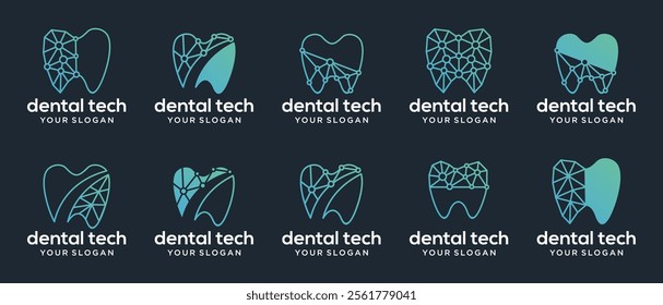 Collection of dental technology logo design templates. Dental technology digital logo design vector icon set