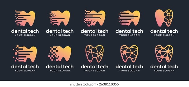 Collection of Dentistry technology logo design templates. Dentistry digital technology logo design vector icon	