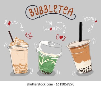 Collection design of bubble tea cup, Pearl milk tea. Vector