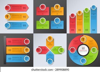 Collection of design elements for business infographics. Set of vector colorful templates with 3 or 4 options. Can be used for presentation, workflow layout, diagram, chart, number options, web design