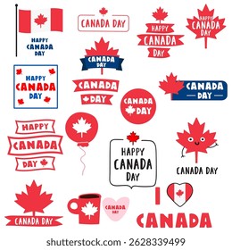 Collection of design elements for Canada day holiday. Vector illustrations on white background