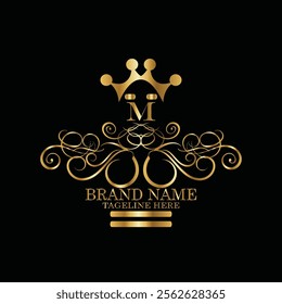 Collection of design elements, labels, icon, frames, for packaging ,design of luxury products. Made with golden foil. Isolated on black background. luxury m latter logo design with monogram m latter l