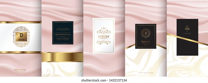 Collection of design elements for logo,packaging,design of luxury products.for perfume,soap,wine, lotion.Made with Isolated on marble background.vector illustration