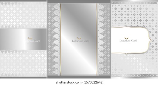 Collection of design elements, Made with golden foil. Luxury wedding invitation cards, Isolated on silver background. Abstract Background. Luxury Smooth Silver. decoration, Luxurious, Idea.
