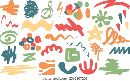 COLLECTION OF DESIGN ELEMENTS OF NAIVE STYLE GEOMETRY SHAPE, BRUTALISM, MUSIC, HAND, ORGANIC