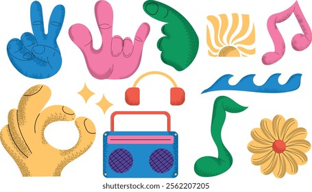 COLLECTION OF DESIGN ELEMENTS OF NAIVE STYLE GEOMETRY SHAPE, BRUTALISM, MUSIC, HAND, ORGANIC