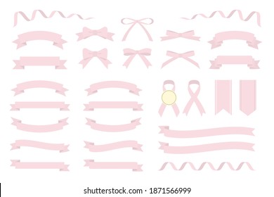 Collection of design elements with a ribbon motif (pale pink)