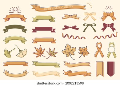 Collection of design elements with a ribbon motif (Autumn color)