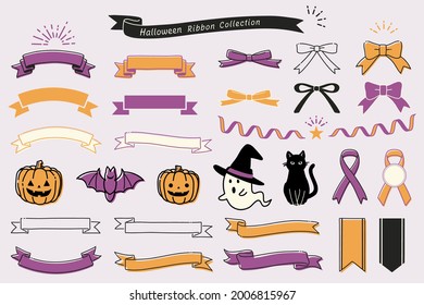 Collection of design elements with a ribbon motif (Halloween color)