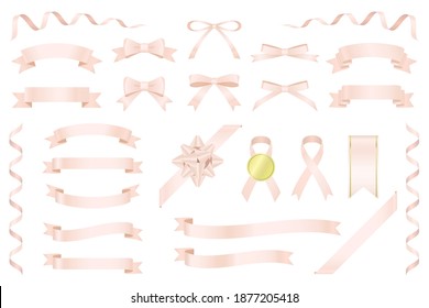 Collection of design elements with a shiny ribbon motif (pale pink)