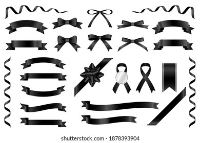 Collection of design elements with a shiny ribbon motif (black)