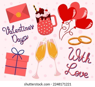 Collection Of Design Elements For Valentines Day Decoration Vector Illustration With In Flat Style