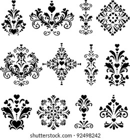 Collection of design elements vintage set isolated on White background. Happy valentine day decor. Vector illustration