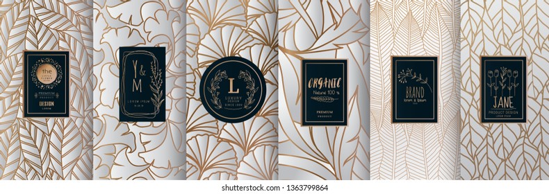 Collection of design elements,labels,icon,frames, for logo,packaging, design of luxury products. for perfume, soap,wine, lotion.  Made with Isolated on black background.vector illustration
