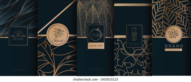 Collection of design elements,labels,icon,frames, for logo,packaging,design of luxury products.for perfume,soap,wine, lotion.Made with Isolated on black background.vector illustration - Shutterstock ID 1455015113