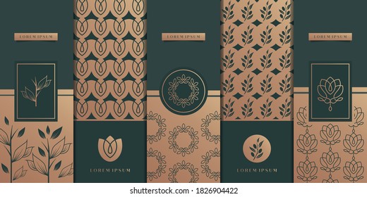 Collection of design elements,labels,icon,frames, for logo,packaging,design of luxury products. logo for golden packaging design,flower,nature,floral,olive tree,pattern.