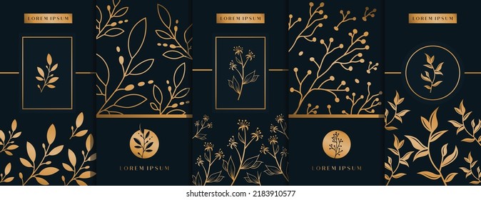 Collection of design elements,labels,icon,frames, for logo,packaging,design of luxury products.for perfume,soap,wine, lotion.Made with Isolated on black background.vector illustration