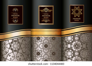 Collection of design elements,labels,icon,frames, for packaging, luxury background. Golden vintage design elements. Elegant Decorative ornament for wallpaper, fabric, paper, invitation.