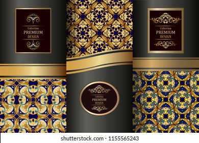 Collection of design elements,labels,icon,frames, for packaging, luxury background. Golden vintage design elements. Elegant Decorative ornament for wallpaper, fabric, paper, invitation.