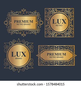 Collection of design elements,labels,icon,frames, for packaging, design of luxury products. Made with golden foil. -  Vector.