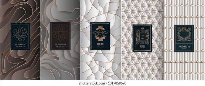 Collection of design elements,labels,icon,frames, for packaging,design of luxury products.Made with golden foil.Isolated on silver and white background. vector illustration