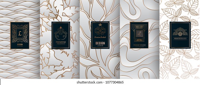 Collection of design elements,labels,icon,frames, for packaging,design of luxury products.for perfume,soap,wine, lotion.Made with silver foil.Isolated on line background.vector illustration