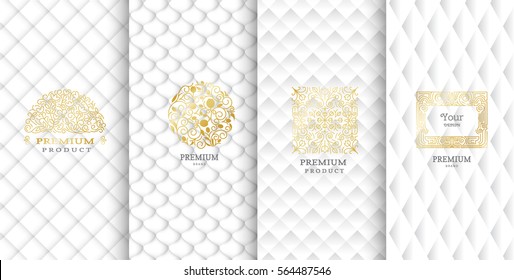 Collection of design elements,labels,icon,frames, for packaging,design of luxury products.Made with golden foil.Isolated on white background. vector illustration