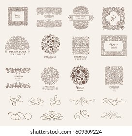 Collection of design elements,labels,icon,frames, for packaging,design of luxury products. vector illustration