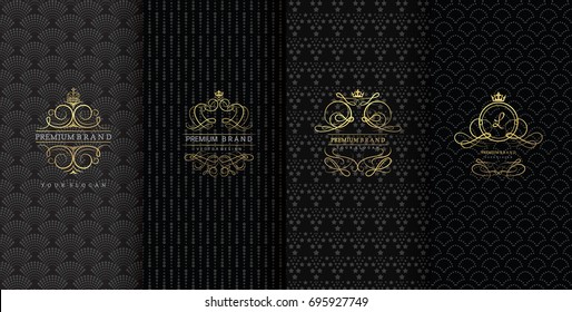 Collection of design elements,labels,icon,frames, for packaging,design of luxury products, Isolated on black background. vector illustration