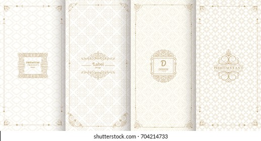 Collection of design elements,labels,icon,frames, for packaging,design of luxury products.Made with golden foil.Isolated on retro background. vector illustration