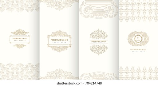 Collection of design elements,labels,icon,frames, for packaging,design of luxury products.Made with golden foil.Isolated on retro background. vector illustration