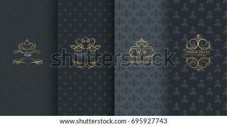 Collection of design elements,labels,icon,frames, for packaging,design of luxury products, Isolated on black background. vector illustration