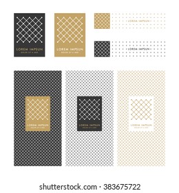 Collection of design elements,labels,icon,frames,seamless pattern for packaging,design of luxury products.Made with golden foil.Trendy linear,art deco,hipster,tribal style.Isolated on white background