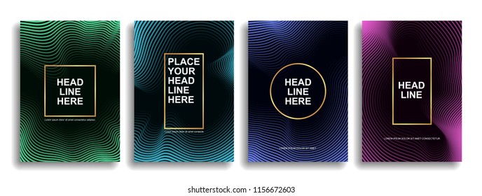 Collection of design of minimal covers with smooth lines forming a gradient. Background for the presentation, brochure, catalog, poster, book, magazine, etc. Vector illustration Eps10