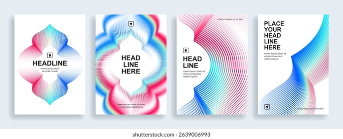 Collection of design of minimal covers with smooth lines forming a gradient. Background for the presentation, brochure, catalog, poster, book, magazine, etc. Vector