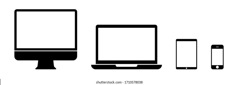 Collection of Desktop computer , laptop tablet and Smartphone icons vector color editable. Set technology devices with blank background.