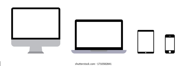 Collection of Desktop computer , laptop tablet and Smartphone icons vector color editable. Set technology devices with blank background.