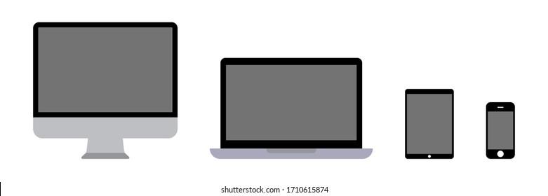 Collection of Desktop computer , laptop tablet and Smartphone icons vector color editable. Set technology devices with blank background.