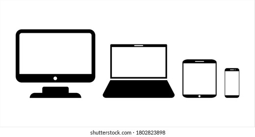 Collection of Desktop computer , laptop tablet and Smartphone icons vector color editable on white background