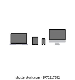 Collection of Desktop computer , laptop tablet and Smartphone icons color on white background