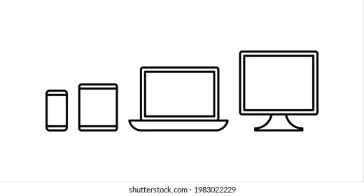 Colección de equipos de sobremesa, tableta portátil e iconos de Smartphone ilustración vectorial color editable eps 10