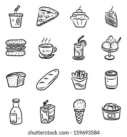 collection of dessert, food and drink  / cartoon vector and illustration, hand drawn, sketch style, isolated on white background.