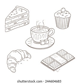 Collection Of Dessert Illustrations In Sketch Style