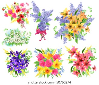 Collection of detailed beautiful bunches of flowers