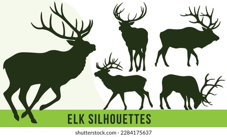 Collection of Detailed Elk Silhouette Vectors