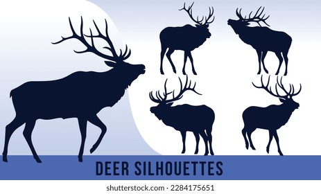 Collection of Detailed Elk Silhouette Vectors