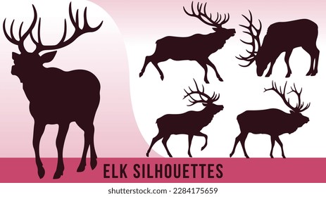 Collection of Detailed Elk Silhouette Vectors