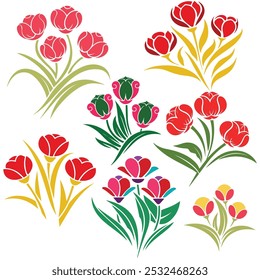 A collection of detailed flower vectors on a white background, perfect for graphic design and artistic projects. Captures various floral species.