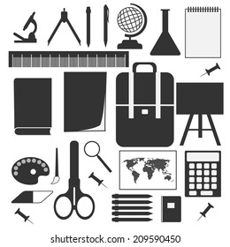 Collection of detailed vector school and education things. Silhouette school and education stuff. EPS10 vector