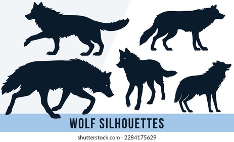 Collection of Detailed Wolf Silhouette Vectors